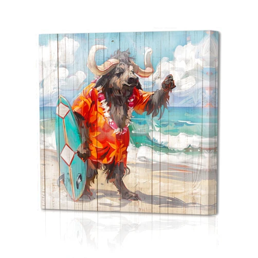 Anolyfi Coastal Ocean Beach Canvas Wall Art Highland Cow Painting Funny Animal Picture, Modern Abstract Artwork Textured Framed for Bathroom Bedroom Living Room Nursery Office Home Decor 14