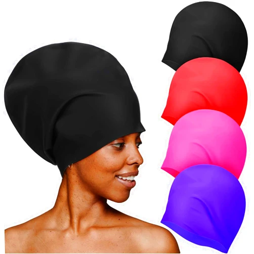 Sintuff 4 Pcs Extra Large Swim Cap for Braids and Dreadlocks Waterproof Swimming Caps Silicone Pool Swimming Cap for Long Hair Thick Extensions Curly Weaves Afros Women and Men, to Keep Hair Dry