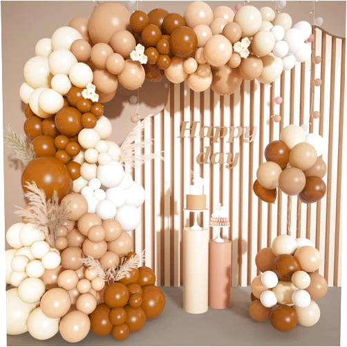 Ouddy Life 142Pcs Brown Balloons Garland Arch Kit Nude Coffee Brown Boho Blush Tan Neutral Balloons for Teddy Bear Baby Shower Neutral Woodland Wedding Jungle Safari Wild One Birthday Party Decorations