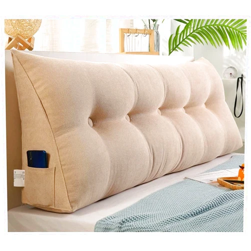 EORNOW Triangular Headboard Pillow, Headboard Wedge Rest Reading Pillow Bedrest Throw Pillows Large Bolster Headboard Back Support Lumbar Cushion With Removable Cover ( Color : Beige , Size : 150*20*50cm )