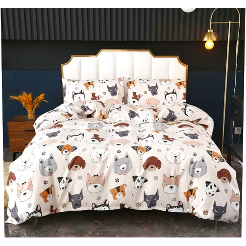 SDY 3PCS Dog Print Pattern Duvet Cover Set Twin, Bed in a Bag Duvet Cover and 2 Pillowcases, Corner Ties and Zipper Closure, Cute Cartoon Puppy Bedroom Decor for Kids, Children, Boys, Girls and Teens