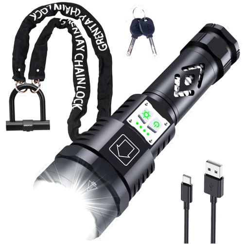 Grentay Bike Chain Lock 5 Feet/160cm Heavy Duty Anti Theft, Flashlights High Lumens 1800000