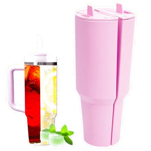 Wmbzxh Silicone 2 in 1 Drink Separator Liner Compatible with Stanley Cup 40 oz, Stanley Cup Accessories, Reusable Liner for Cold Drink Separator for Coffee, Juice, Cocktails, Whiskey (Pink)