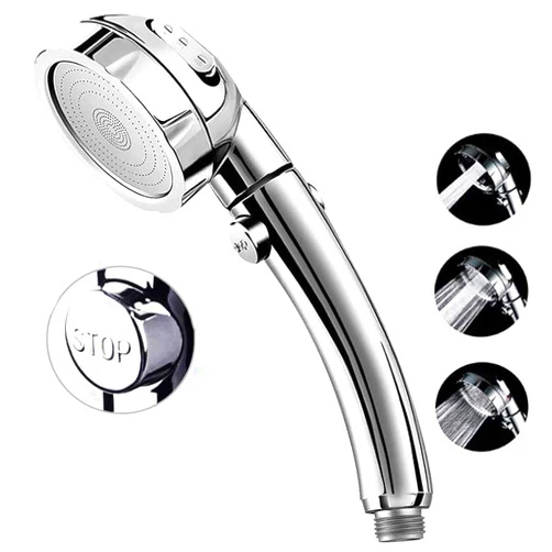 Marbrasse High Pressure Shower Head, 3-Settings Handheld Showerhead with ON/Off Full Shutoff Push Button and Switch to Control Flow, Angle-Adjustable Water Saving Body Sprays(Chrome)