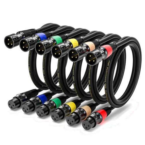 EBXYA XLR Cable 6ft 6 Pack - Stage Light DMX Cable, Premium Balanced 3-Pin XLR Male to Female Microphone Cable, Black