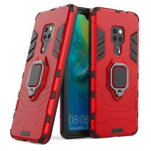 MaiJin Compatible with Huawei Mate 20, Case Metal Ring Grip Kickstand Shockproof Hard Bumper Shell (Works with Magnetic Car Mount) Dual Layer Rugged Cover for Huawei Mate 20 (Red)
