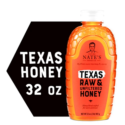 Nature Nate's Nate's Texas 100% Pure, Raw & Unfiltered Honey - 32 oz. Squeeze Bottle - All-natural Sweetener