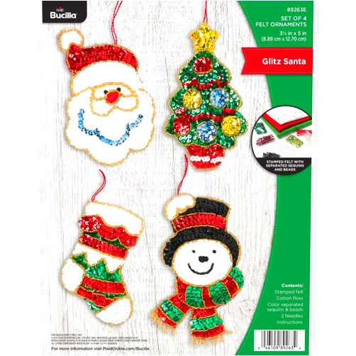 Bucilla Felt Applique Christmas Ornament Kit, 3.5