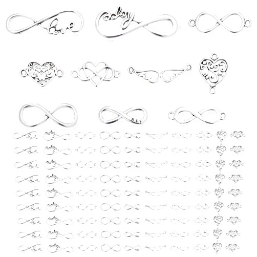 PH PandaHall PandaHall 100pcs 10 Styles Infinity Love Links, Heart Wing Connector Charms Alloy Pend Antique Silver Jewelry Connectors Valentine's Day Charms for DIY Bracelets Necklace Jewelry Craft Making