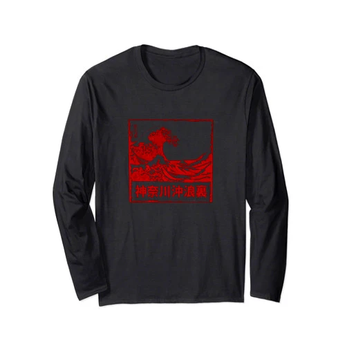 Japanische Designs von Geschichte bis Pop The Great Wave of Kanagawa Hokusai Japan Art in Red Long Sleeve T-Shirt