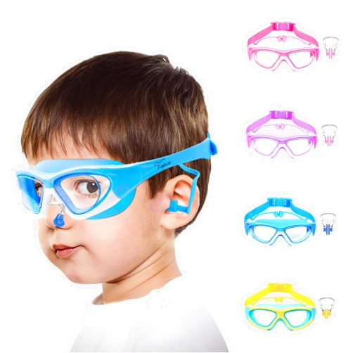 Vvinca Kids Swim Goggles for Kids 3-12, 2024 Upgraded Design with Ear&Nose Plug, Wide View Anit-Fog No Leak Water Pool Goggle