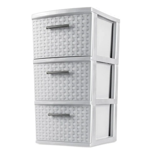 KnoRRS 3-Drawer Wide Weave Design Storage Tower, Gray Frame & Drawers w/Driftwood Handles, Brown, Case of 1 (Gray)