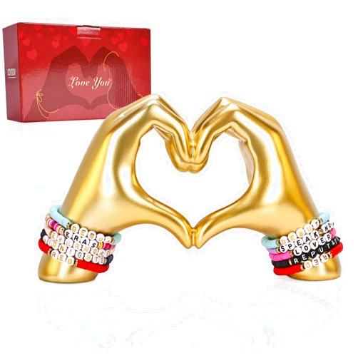 DOVDOV Heart Hand Sculpture, Gold Shelf Decoration Aesthetics for Room Bookshelf Coffee Table Dining Table Centerpiece, Birthday Gift and Memorial Gift for Women, Girlfriend Girls Mom.