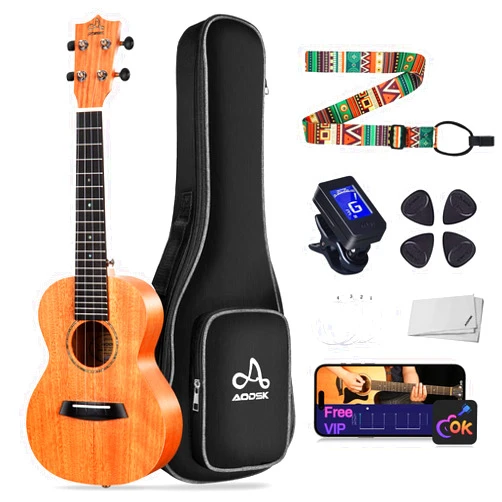 AODSK Ukulele for Beginners Kit,Solid Mahogany 23 Inch Concert Ukelele Starter Bundle Kit with Free Gig Bag Strap,Professional Acoustic Ukelele Four String Wooden Hawaiian Uke for Kids.Ukulele Lessons