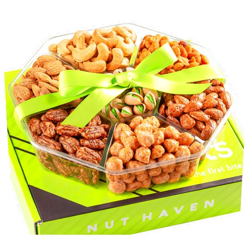 Nut Haven Holiday Christmas Nuts Gift Basket - Assortment Of Sweet & Roasted Salted Gourmet Nuts - Assorted Food Gift Box for Thanksgiving, Family, Husband, Sympathy, Men & Women.