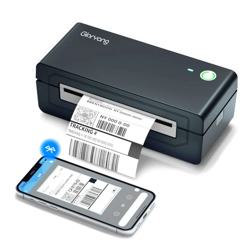Gloryang Bluetooth Thermal Shipping Label Printer, 4X6 Inkless Label Printer for iOS, Android, Laptop, Wireless Printer for Small Business, Compatible with Amazon, UPS, Shopify, Black