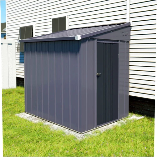 VEIKOU 4' x 8' Outdoor Storage Shed, Lean-to Shed Kit with Thickened Galvanized Steel, Small Metal Shed with Lockable Door, Patio Garden Tools Shed Utility Bike Storage w/Air Vents, Grey & Black