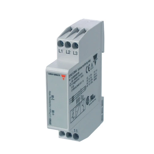 CARLO GAVAZZI DPA51CM44 Mini 3-Phase Loss/Sequence Monitor, Slim 17.5 mm Width, 208-480 VAC Monitoring, SPDT 5 amp Contact Output, Diagnostic LEDs, 2.8 oz. Size, 24 mm Height x 99 mm Width x 73 mm Diameter
