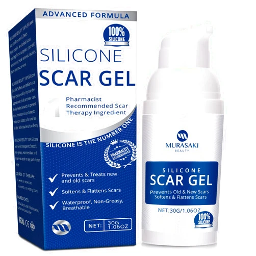 MURASAKI BEAUTY 100% Silicone Scar Gel Scar Cream - Advanced Scar Gel for Surgical Scars, C-Section, Stretch Marks, Acne, Injury, Burns, Keloids, Old and New Scars 1.06oz(30g) (Maximum Strength 100% Silicone)
