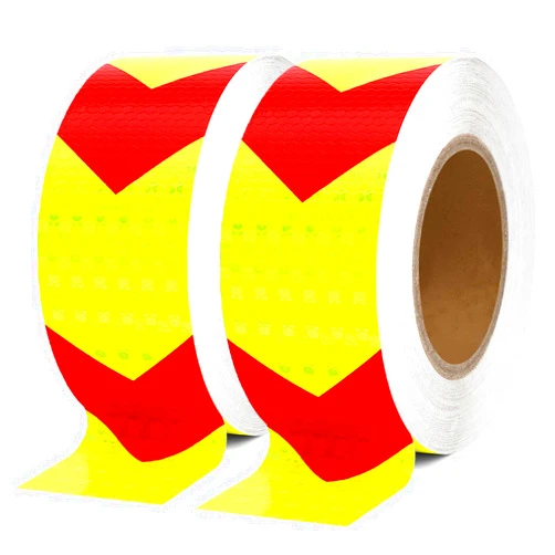 SEVEN SPARTA Arrow Reflective Safety Tape 2 Inch x100 Feet Caution Reflector Waterproof Outdoor Conspicuity Tape for Vehicles, Trailers, Boats, Signs (Red and Yellow)
