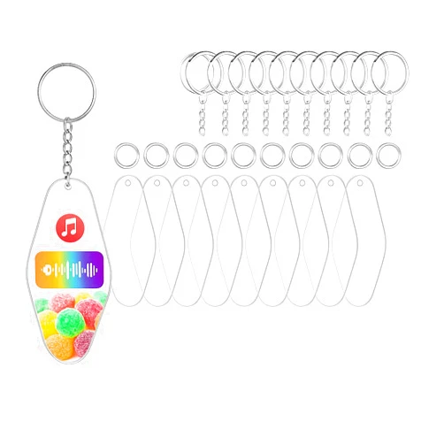 LIPUDAS 10 Pack Clear Acrylic Keychain Blanks – Retro Motel & Hotel Tag Shapes with Key Rings and Jump Rings for DIY Crafts, Cricut Vinyl Projects, and Personalized Keychains