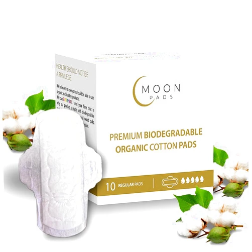MOON PADS MoonPads Organic Sanitary Pads for Women, Ultra Thin, Regular, 10 Pack, Organic Cotton Pads with Wings, Feminine Care Pads with Super Absorbency, Vegan, Non-Toxic, BPA & Cruelty-Free, Hypoallergenic