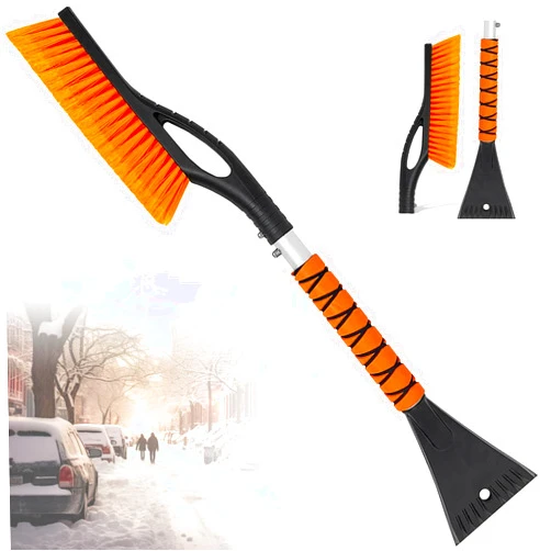 PLACHIDAY Snow Brush & Ice Scraper, Ice Scrapers for Car Windshield, Detachable Snow Removal Tool with Ergonomic Foam Grip for Cars, Trucks, Suvs (Heavy Duty Abs, PVC Brush)