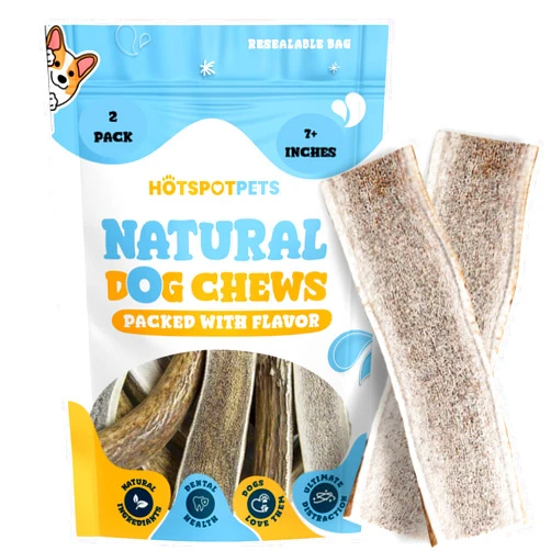 hotspot pets Premium Split Elk Antlers for Dogs - 7 Inch Large Dog Chews (2 Pack) Naturally Shed Antler Bone for Large Breed Aggressive Chewers - Made in USA - Promotes Natural Dental Hygiene