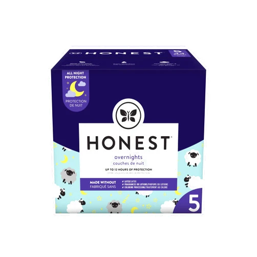 The Honest Company Clean Conscious Overnight Diapers | Plant-Based, Sustainable | Sleepy Sheep | Club Box, Size 5 (27+ lbs), 44 Count