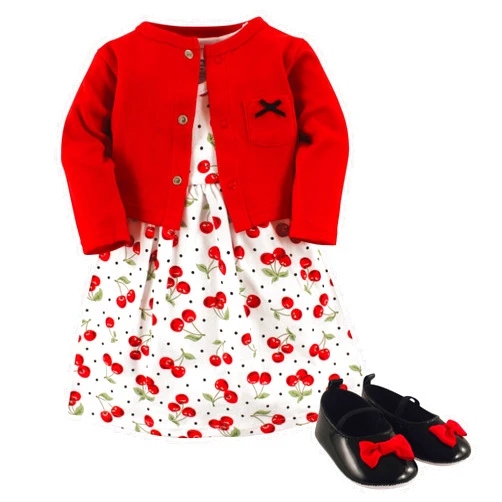 Hudson Baby baby-girls Cotton Dress, Cardigan and Shoe Set