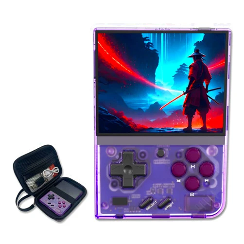 CredevZone Miyoo Mini Plus Handheld Game Console 3.5-inch 640*480 IPS Screen 3000mAh Compatible with Multiplayer Portable Case Purple Transparent