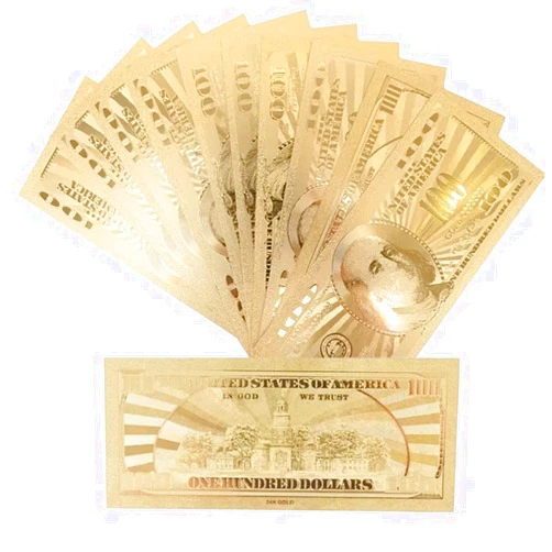 YIQILAFADA 5pcs Gold 100 Dollar Bills, $100 24k Gold Leaf Bills for Banknotes Album Money Home Decoration