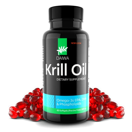 Daiwa Health Development Daiwa Krill Oil 1000mg Softgels - EPA DHA Omega 3 Antarctic Krill Oil Supplement with Astaxanthin - Natural Solution for Joint, Brain Support and Heart Health - 60/ct