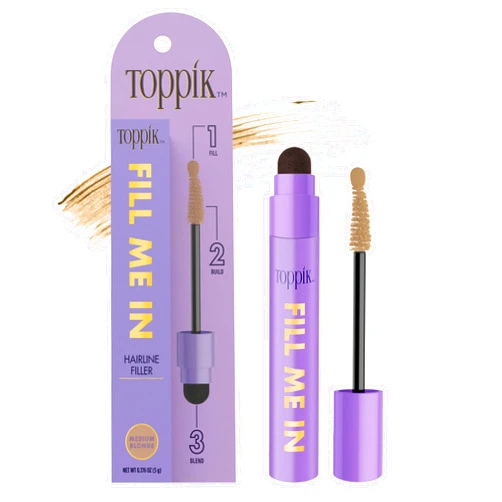 Toppik Fill Me In Hairline Filler, Hair Color Root Touchup, Hair Fibers Wand, Fills In Thinning Hairline, Hair Styling Product, 0.176 oz (5 g), Medium Blonde