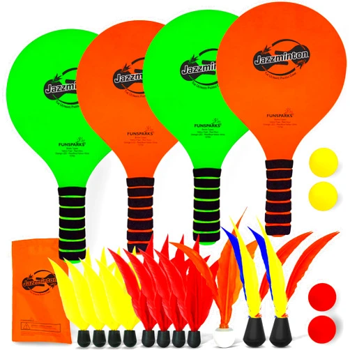 Jazzminton Funsparks Paddle Game Select Double - 4 Paddles 11 Birdies 4 Balls - A Must Have Racquet Game - Indoor Outdoor Toy