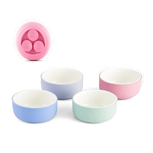 Elk and Friends Kids Porcelain Bowls with Silicone Suction Sleeves | Suitable for Babies/Toddlers | Microwave & Dishwasher Safe | Stay Put Dinnerware | Snack Dishes | 4 Pack