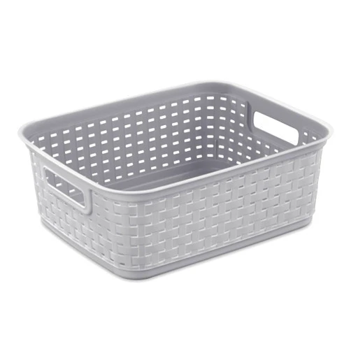 Sterilite Short Plastic Weave Storage Basket, Bin Organization for Countertops, Tabletops, and Shelves for Crafts, Jewelry, Gray, 6-Pack