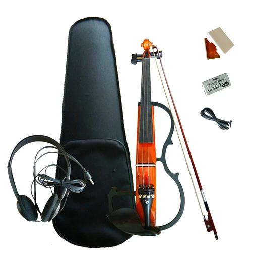 LWKBE Silent Electric Violin, Black Full-Size 4/4 Solid Wood Metal Beginner Electronic/Silent Violin, Handmade Professional Stage Performance with Pickups