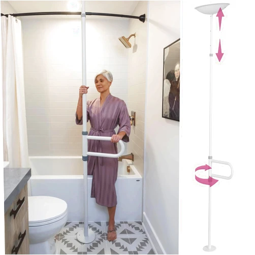 HEALTHCRAFT uPole with Pivot Bar (7-10 Feet) Transfer Pole for Seniors, Floor to Ceiling Grab Bar Tension-Mounted, Toilet Safety Grab Handle for Elderly, Bedroom Support Rail (300 Lb. Capacity)
