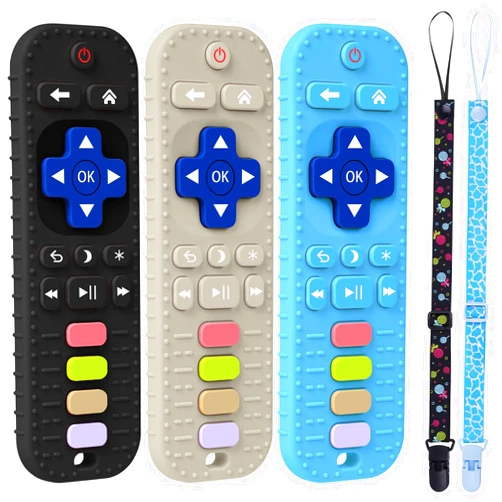 HOTUT Sillicon Baby Teething Toys Baby Remote Control Toy, 3pcs TV Remote Teether for Baby Toys 6-12 Months Molar Magician Teether Silicone Chew Toy Remote for Baby, BPA Free/Refrigerator Safe