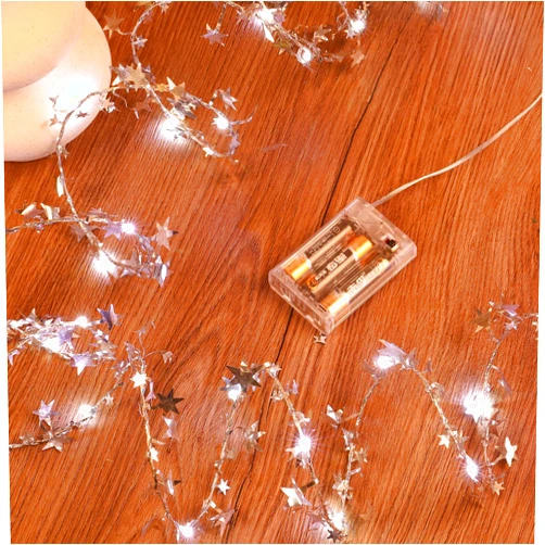 Mikasol Silver Star Fairy Lights Battery Operated, 1 Pack Mini Battery Powered Silver Wire Whit PVC Stars Led Starry String Lights Firefly Lights for Bedroom, Christmas, Parties, Decoration (5m/16ft White)