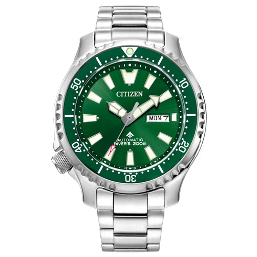 Citizen Men's Eco-Drive Promaster Dive Fugu Automatic Stainless Steel Watch, Luminous, ISO Compliant, Silver/Green Dial