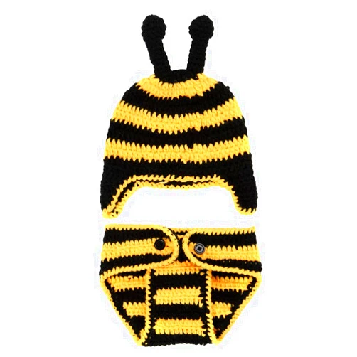 Toyvian 1Set Newborn Bee Photography Photo Prop Baby Animal Photo Costume Handmade Crochet Knitted Outfit Clothes for Infant Boy Girl