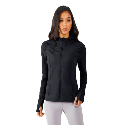 Yogalicious Lightweight Full-Zip Hooded Workout Jacket with Thumbholes