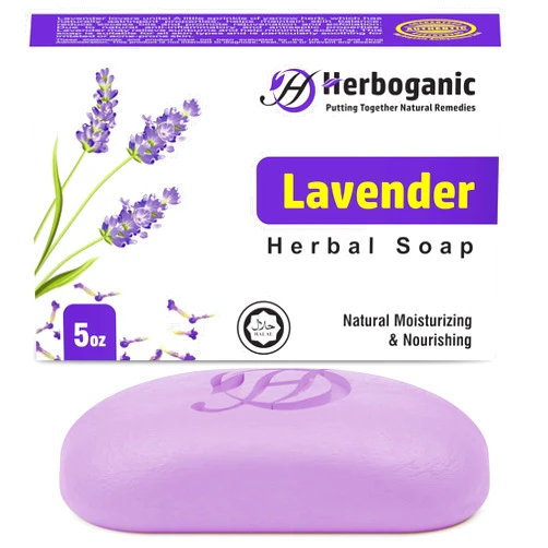 HERBOGANIC Lavender Natural Soap Bar - Gentle Cleansing for Face & Body - Infused with Soothing Lavender - For Men & Women - 5 Oz Pack of 1