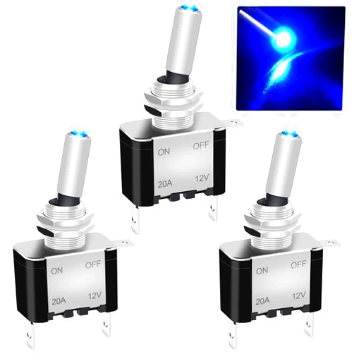 Twidec/3Pcs Rocker Lighted Toggle Switch 12V 20A Heavy Duty Racing Car Automotive Auto SPST ON/Off Toggle Switch Blue LED Illuminated 3Pin ASW-07DBU