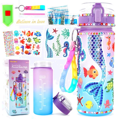 PERRYHOME Decorate Your Own Mermaid Water Drink Bottle Kits for Girls, Mermaid Toys for Girls Age 4-10 Painting Crafts Kit, Fun Arts Kits 6-12 Year Old Toddler Girls Birthday Christmas Gifts Toys