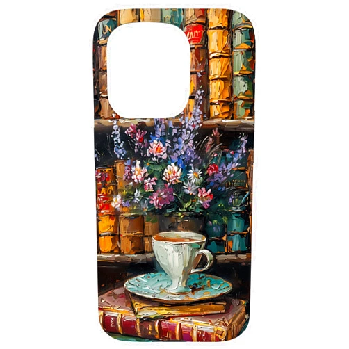 Books Coffee and Flowers Vintage Library Bibliomane lovers Case for iPhone 15 Pro