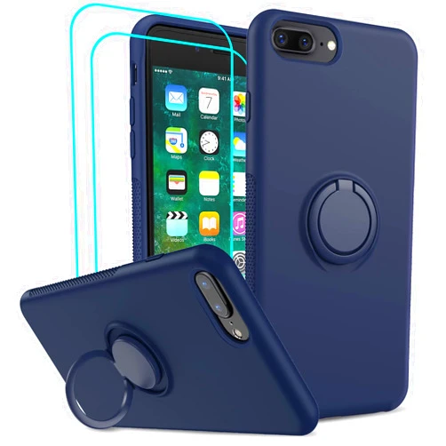 LeYi Compatible with iPhone 8 Plus Case, iPhone 7 Plus Case, iPhone 6s Plus Liquid Silicone Gel Rubber Case with 2 PCS Glass Screen Protector, Soft Shockproof Phone Cover for iPhone 6 Plus, Blue
