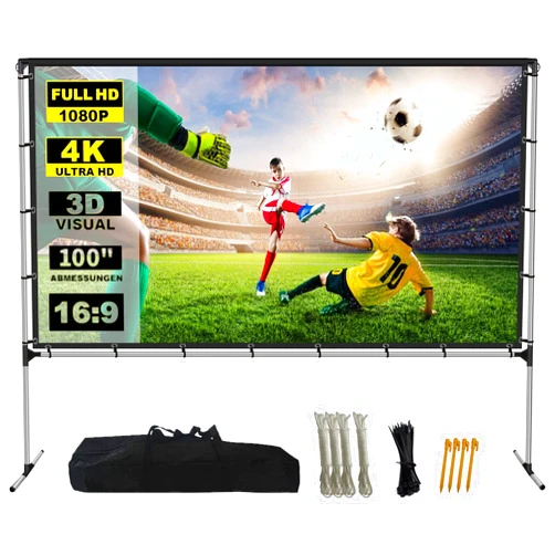 GYUEM 100 inch Projector Screen with Stand, Portable Front & Rear Projection Screen, 4K HD 16:9 Screen Outdoors and Indoors, Setup in Minutes, Home Theater, Presentation